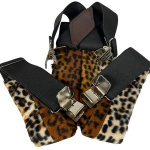 Handmade Cheetah Print Suspenders Alligator Clip 2x2 Faux Fur Halloween Costume